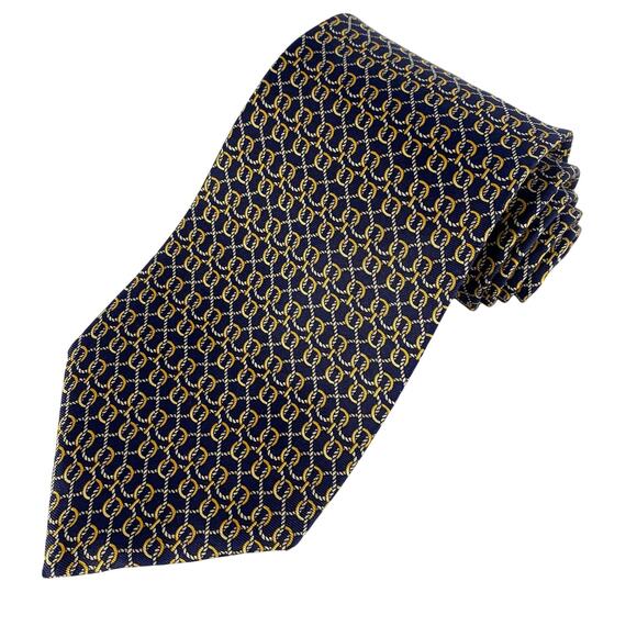 PAOLO GUCCI Men Silk Tie Necktie Navy Gold Cable Rope Nautical Crest Italy Made